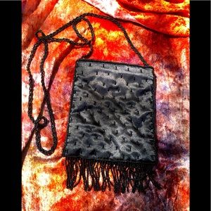 BLACK SATIN & BEADED CROSSBODY BAG